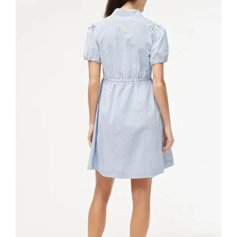 J.Crew Factory Mini Dress Blue White Striped Collar Draw String Waist Size 8